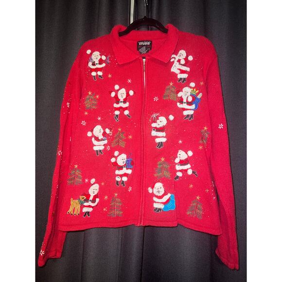 Ugly Christmas Sweater Sweaters - Ugly Christmas Sweater Xmas Cardigan Size Large Vintage